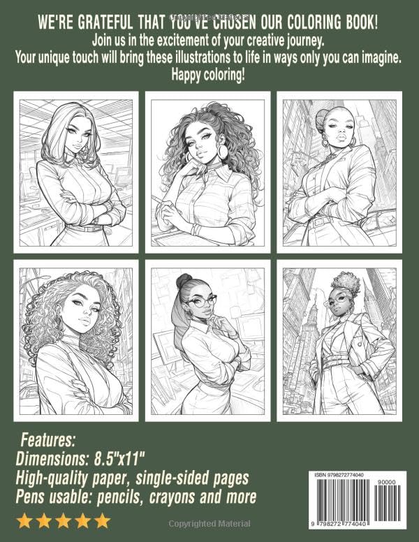 Black Business Women Coloring Book: African Beauties Coloring Pages celebrating the Power and Grace of Women with Fashion-Inspired Illustrations for Relaxation
