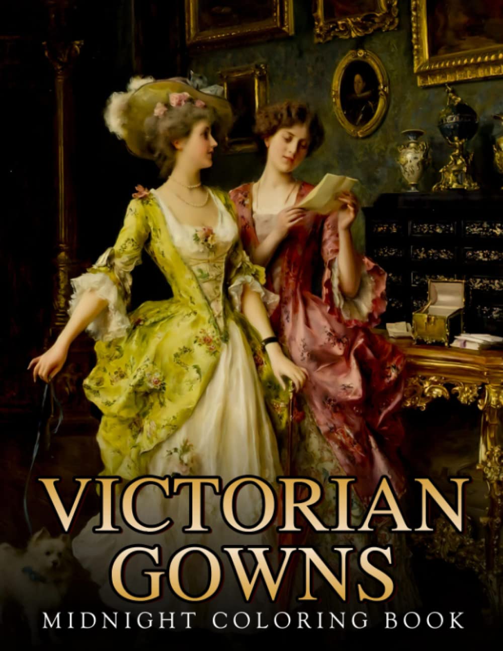 Midnight Victorian Gowns Coloring Book: Traditional Fashion Style Coloring Pages On Black Backgroud For Adults Relieving Stress & Relaxation