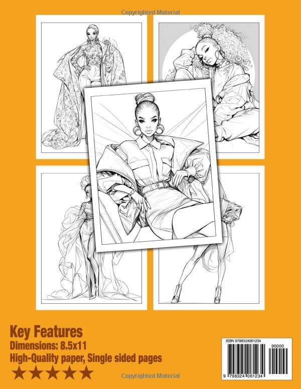 Melanin Fashion Coloring Book: 50+ Stylish Black Girl Adult Coloring Pages Featuring Chic Outfits, Diverse Hairstyles for Fashionable African American Women and Teen Girls