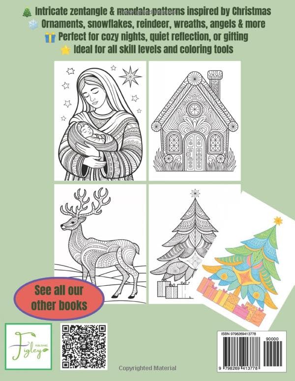 Christmas Designs - A Zentangle & Mandala Coloring Book: 55 Designs for Relaxation and Mindfulness