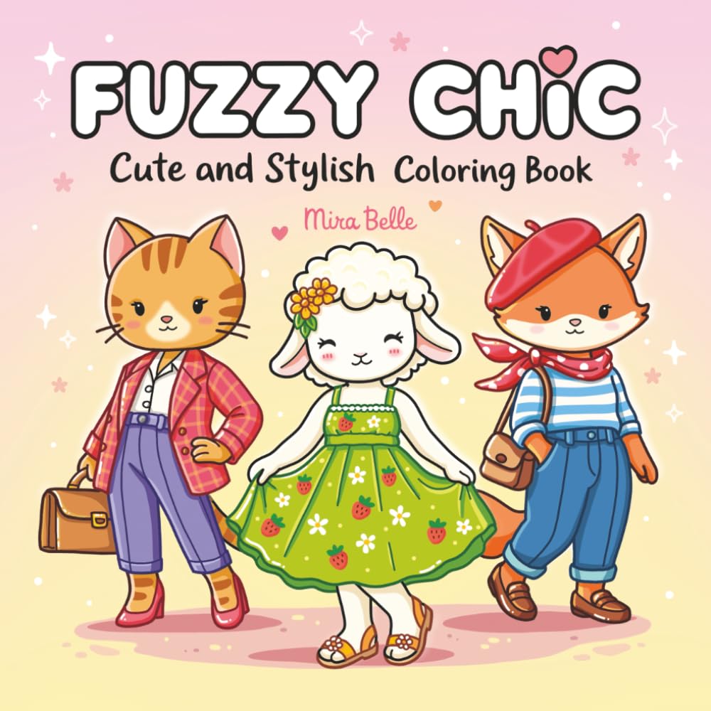 Fuzzy Chic: Cute and Stylish Coloring Book for Adults and Teens Featuring Sweet Animal Girls in Cozy and Trendy Outfits - for Relaxation and Creative Self-Care