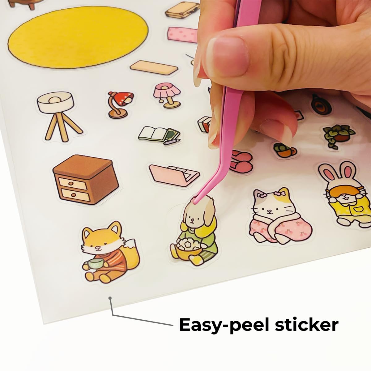 Fuzzy Hygge Coloring Book with 2 Sets of Miniature Sticker Scenes for Adults & Teens (Fuzzy Hygge)
