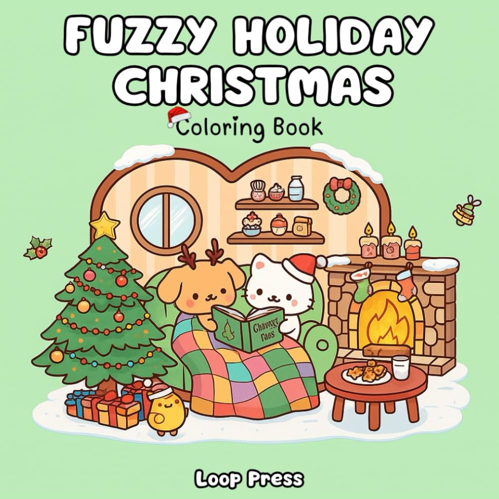 Fuzzy Holiday Christmas Coloring Book: Bold & Easy Designs for Adults & Teens Featuring Cozy Hygge Scenes, Adorable Xmas Characters for Stress Relief