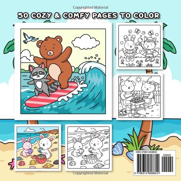 Hygge Summer: Cozy Coloring Book for Adults and Teens Featuring Super Cute Animal Characters for Stress Relief and Relaxation (Hygge Friends Coloring)
