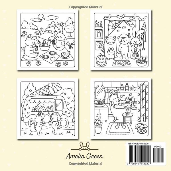 Cozy Cuties: Coloring Book for Adults and Teens Featuring Adorable Animal Characters, Relaxing Hygge Moments and Comfy Scenes