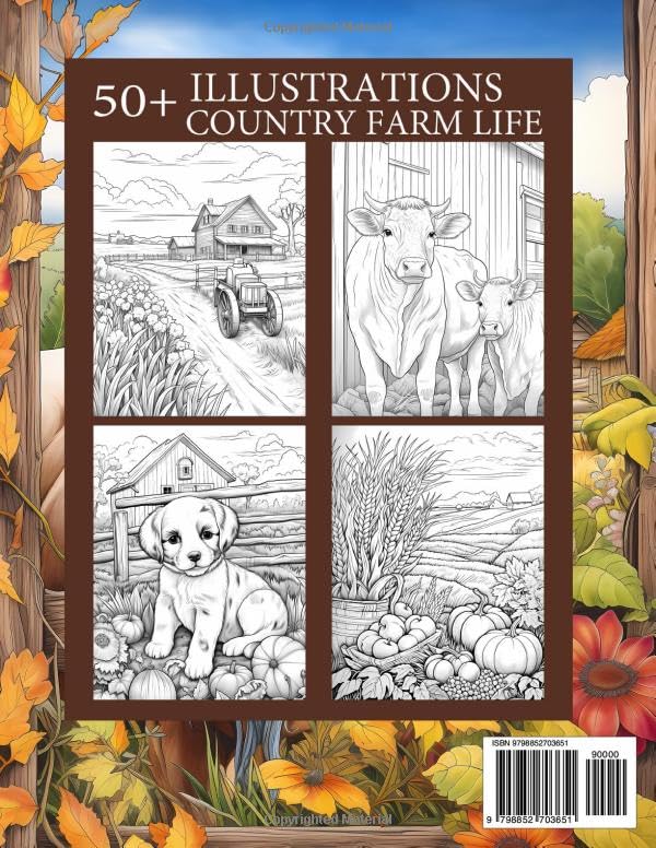 Country Farm Life Coloring Book: Charming Country Farm Scenes, Rustic Farmhouse, Farm Animals And Relaxing Nature Landscape For Adults