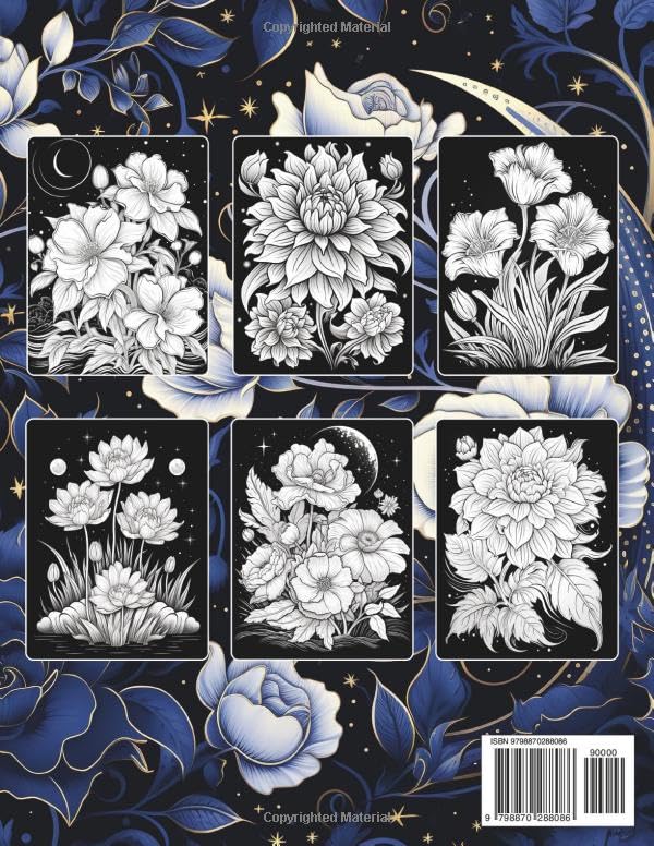 Flowers At Night Coloring Book: Step Into Serenity with 50 Enchanting Illustrations of Starry Night Flowers - An Artful Journey into Stress-Free Coloring for the Soul