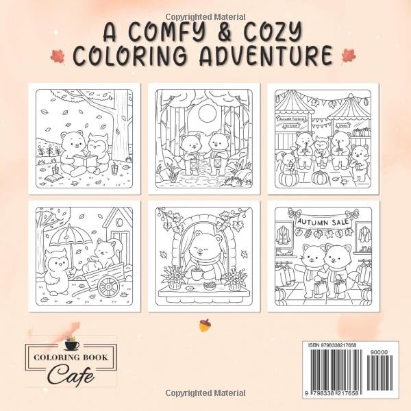 Comfy Autumn: Coloring Book for Adults & Teens Featuring Autumn Hygge Scenes with Super Cute Animal Characters for Stress Relief and Relaxation (Cute and Comfy Coloring Books)