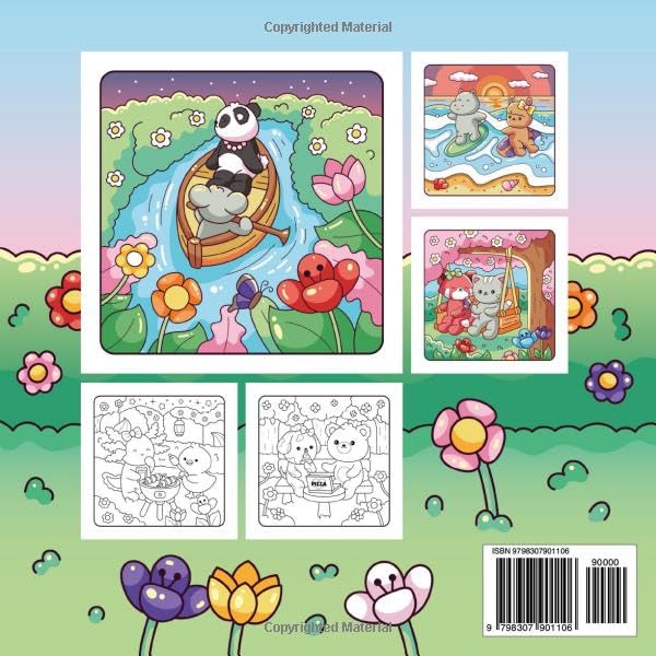 Hygge Vacation: Super Cute and Fun Adult Coloring Book: Featuring 40 Fuzzy Animal Couples Relaxing in Cheerful Spring and Summer Scenes (Fuzzy Animals Adult Coloring Books)