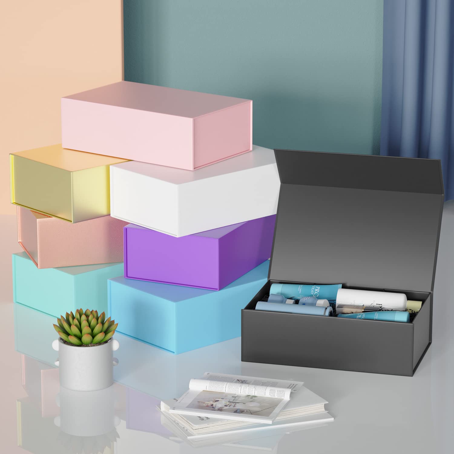 Black Magnetic Gift Box, 9.5 x 6 x 3 in
