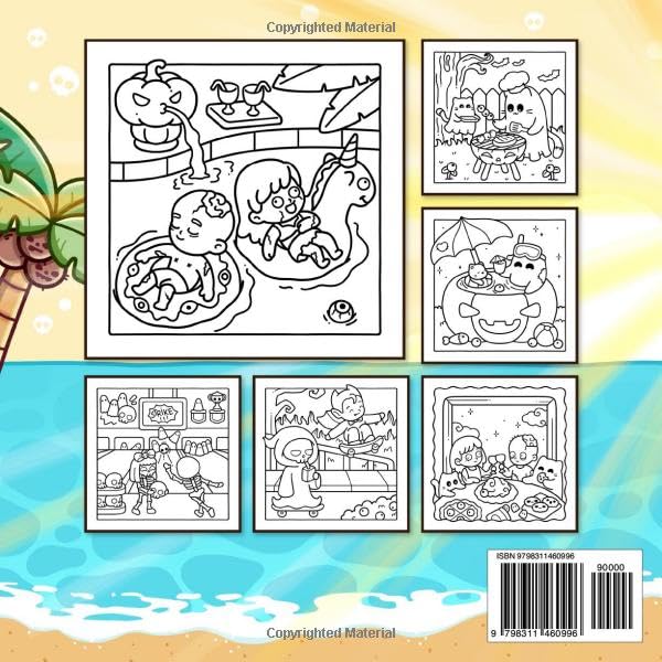 Spooky Summer: Coloring Book for Adults and Teens with Cute Creepy Characters Enjoying Summer Days, Simple and Easy Designs for Relaxation (Spooky - Cute - Easy Coloring)