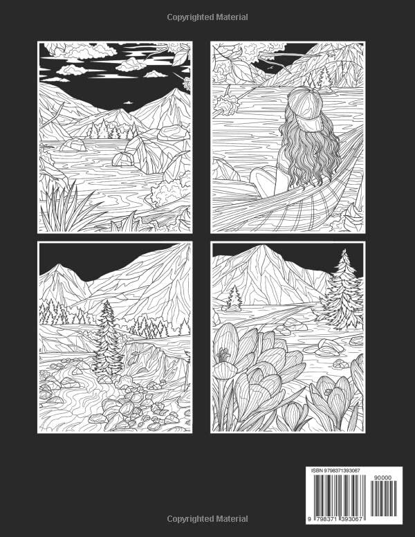 Midnight Moutain Landscapes Coloring Book: Stunning Coloring Pages On Black Background Featuring Charming Cities, Majestic Mountains, Relaxing Countryside Scenes And Beautiful Oceanside Landscapes
