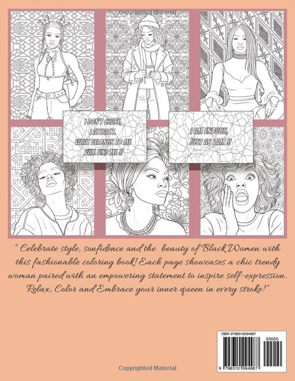 Black Women Coloring Book: 50 Coloring pages of Stunning Beauties with Empowering Affirmations