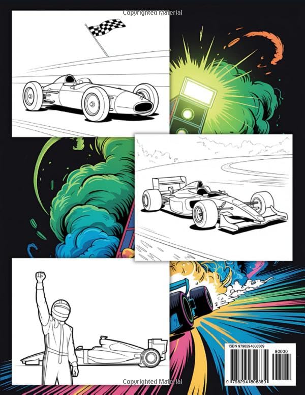 F1 Coloring Book: Formula Cars from Classic to Modern, Race Tracks, Car Parts, Helmets – 60 High-Speed Designs for a Coloring Adventure Loved by Teens and Adults