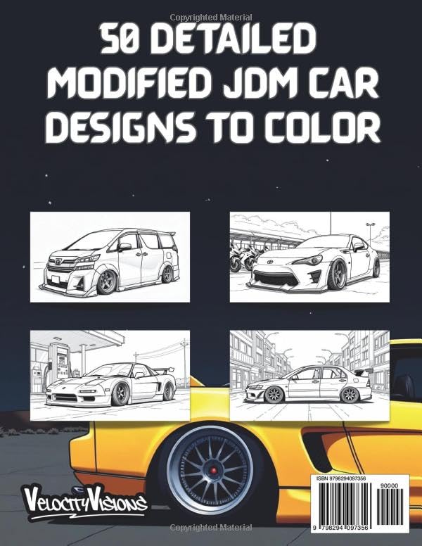 Tuned in Tokyo JDM Modified Cars Coloring Book: For Kids, Adults and Teens. 50 Highly Detailed Pages for Stress Relief and Fun