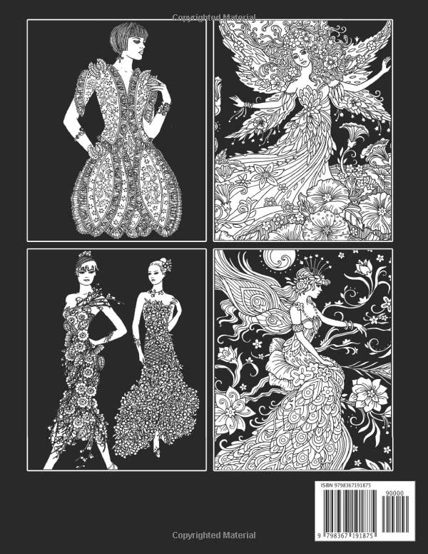 Midnight Flower Fashion Coloring Book: Beautiful Coloring Pages On Black Background For Adults | Amazing Designs Patterns For Relaxation And Have Fun