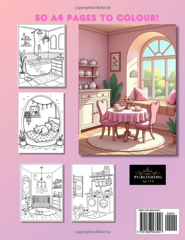 Cute & Cozy Coloring Book: Relaxing Comfy Hygge Homes & Fuzzy Friends. Adorable Cozy Rooms, Cute Pets & Warm Spaces for Stress Relief & Fun (Teens & Adults)