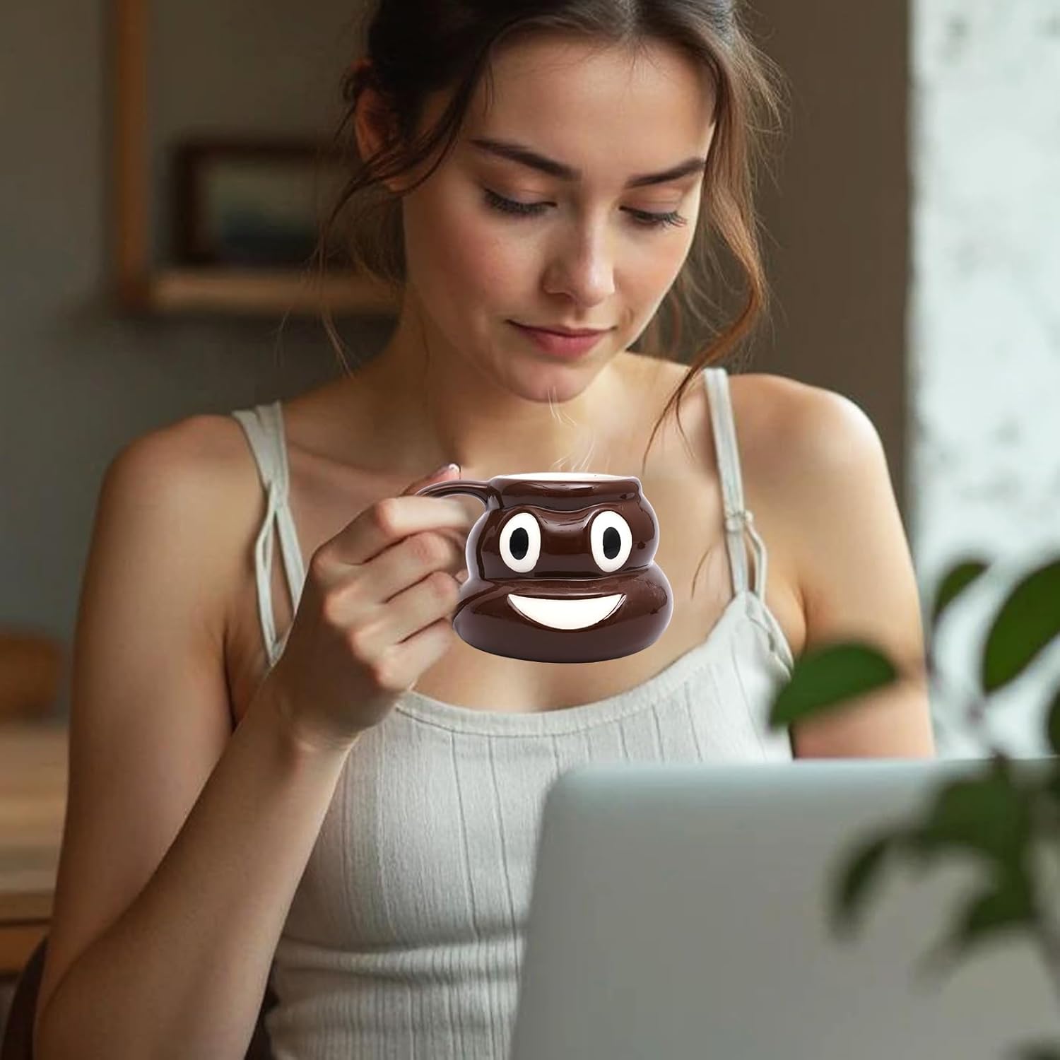 Funny Poop Coffee Mug with Lid – 16oz Novelty Ceramic Coffee Cup