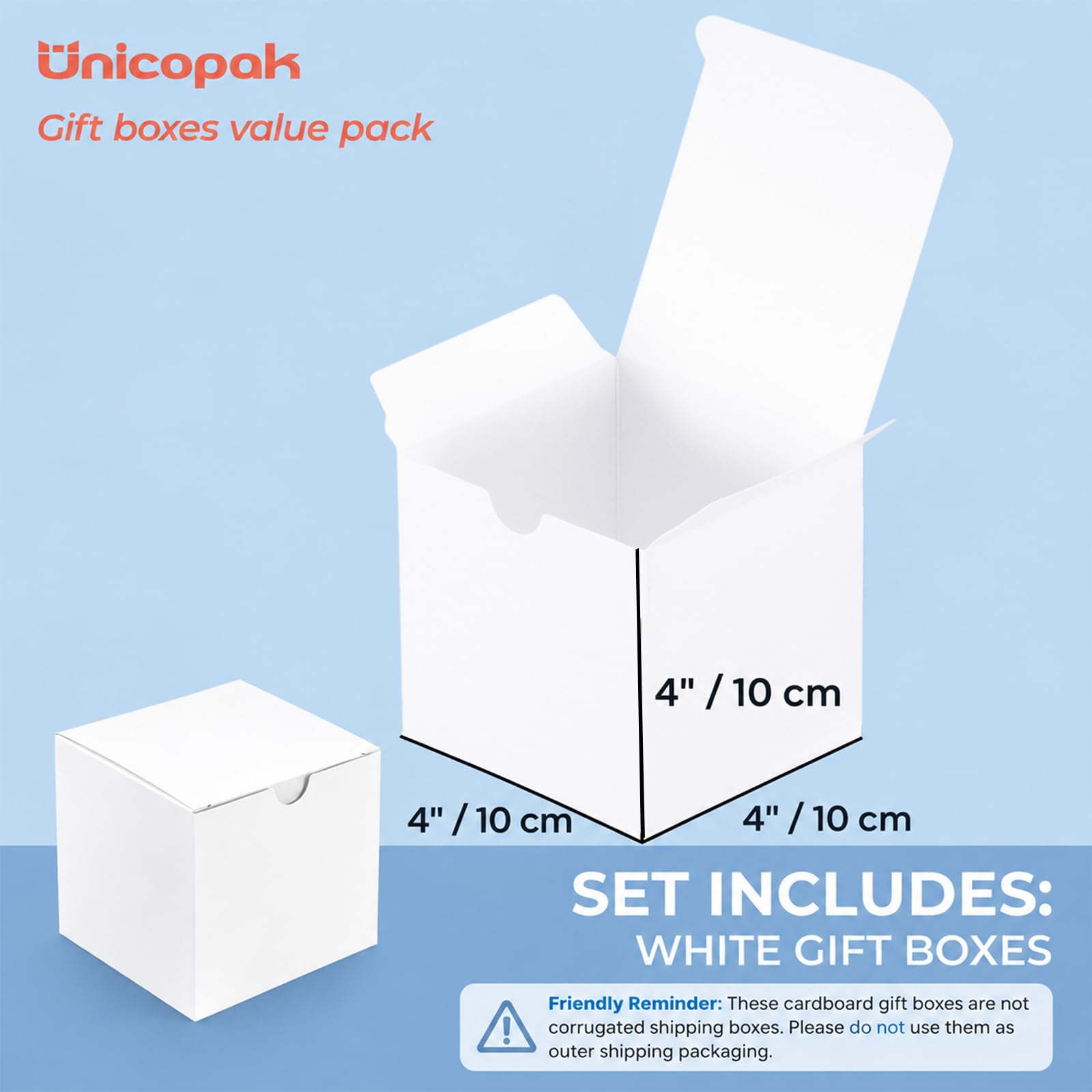 White Gift Boxes with Lids, 10 Pack, 4 x 4 x 4 in