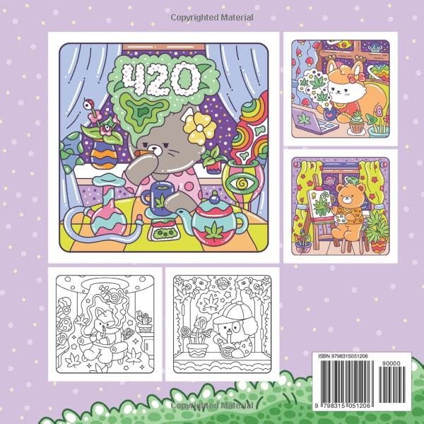 Stoner Friends Fuzzy Hygge Coloring Book: 40 Custom Hand-Illustrated Pages Featuring Cute Cartoon Stoner Animals in Trippy Psychedelic Scenes for ... Relief (Fuzzy Animals Adult Coloring Books)