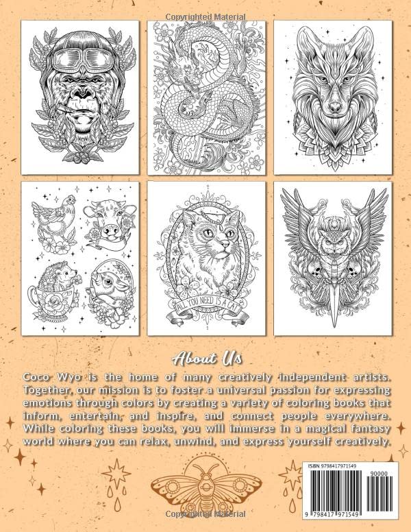 Animal Tattoo Coloring Book: Adults Coloring Book With Modern Tattoo Design Heart Flowers Animals For Relaxation