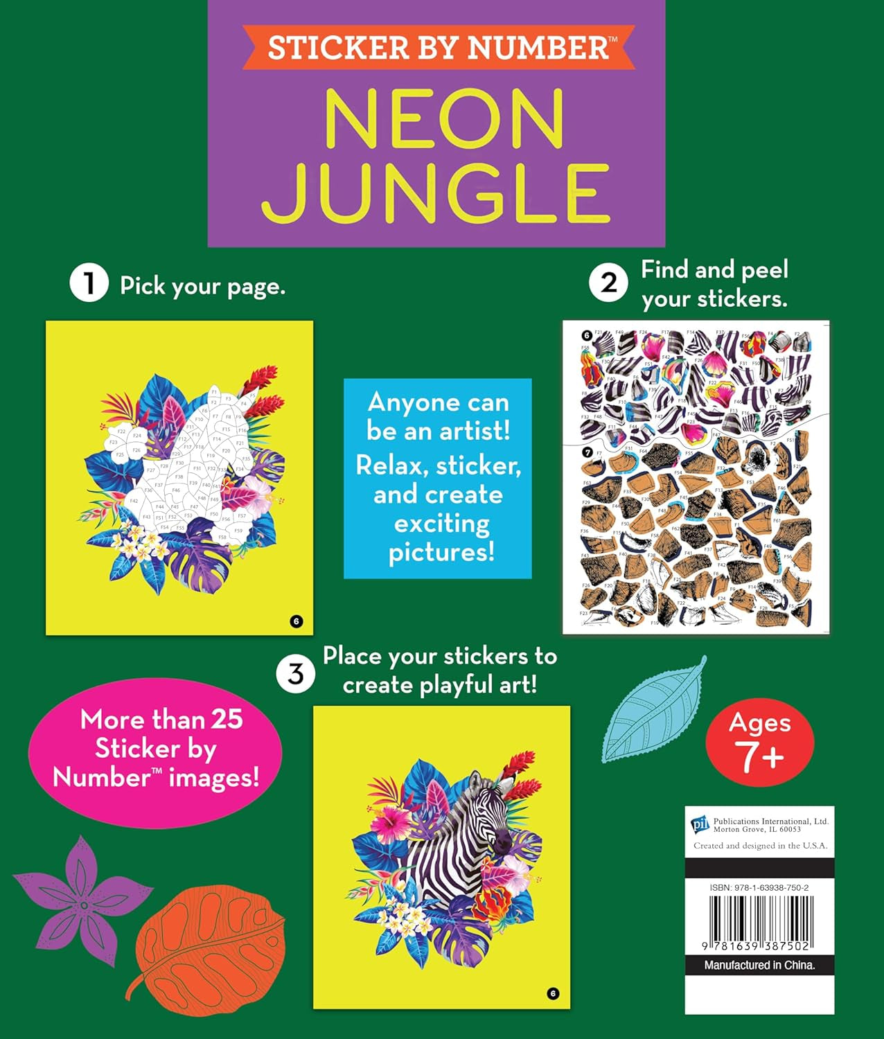 Brain Games - Sticker by Number: Neon Jungle (28 Images to Sticker)