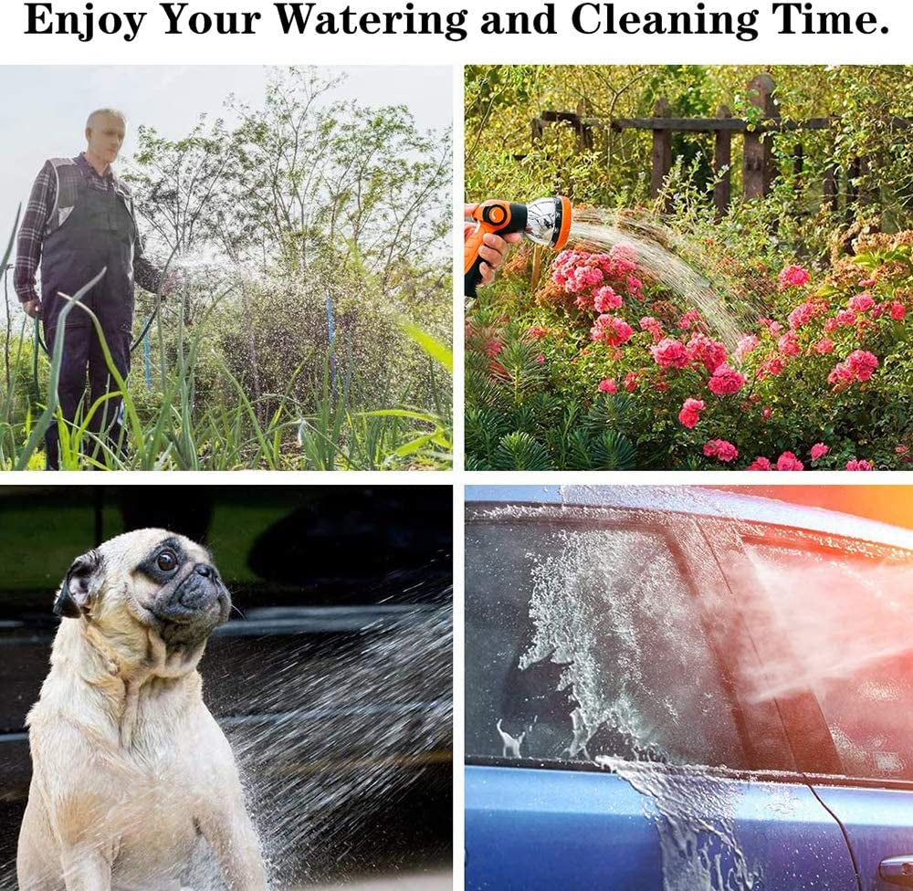 Garden Hose Spray Nozzle,10 Hose Metal Duty Watering Patterns Thumb Control on off Valve, High Pressure Nozzle Sprayer for Plants, Car Wash,Cleaning,Showering Pets
