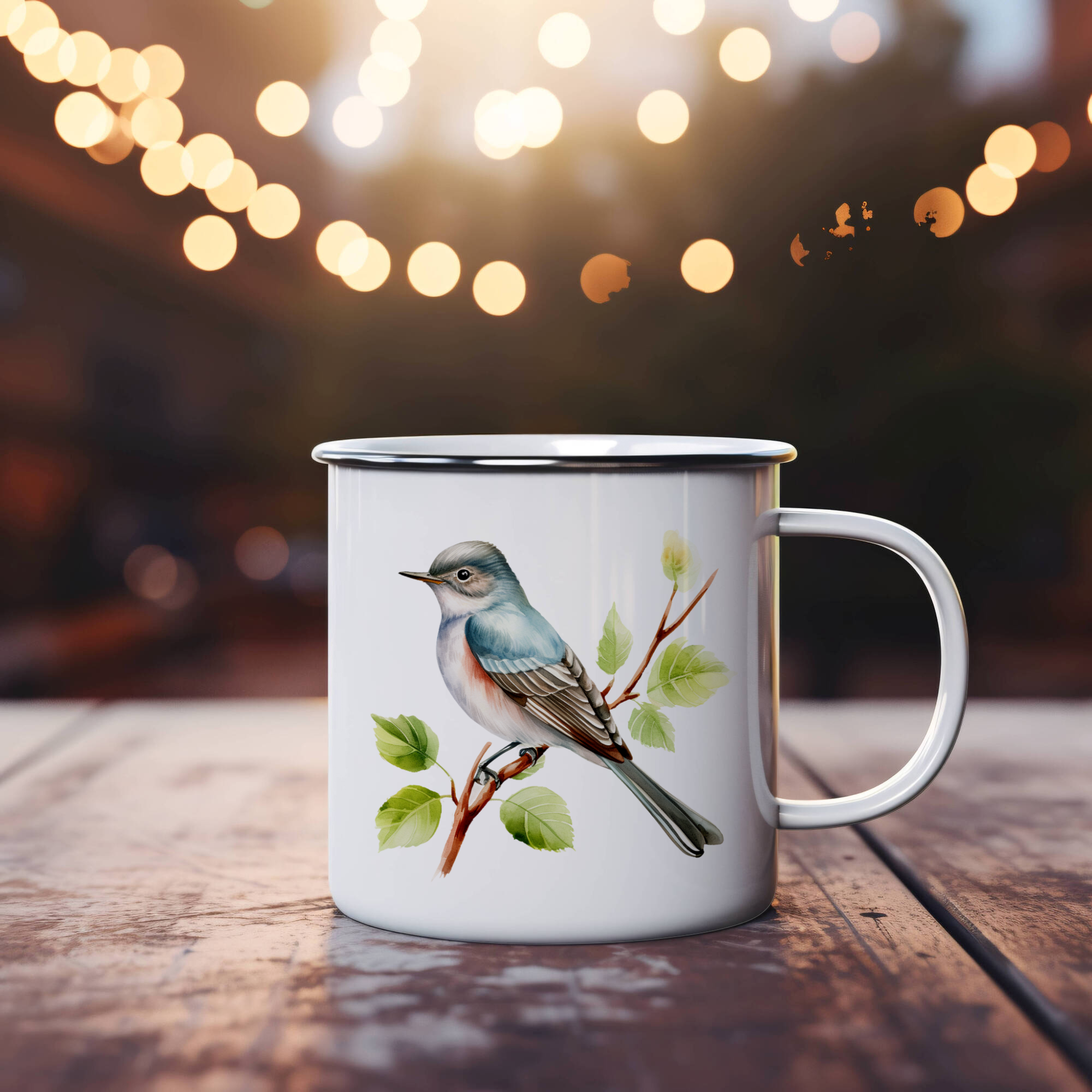 Bird Watching Mug, Alder Flycatcher Song Bird Camping Mug, 12oz Camping Mug, White Stainless Steel Cup with Handle