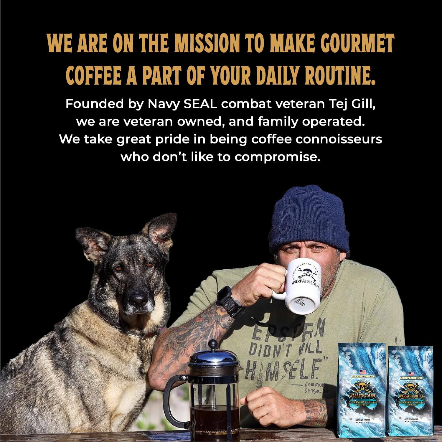 Mariner's Blend Dark Roast Coffee - High Caffeine Extra Strong 100% Arabica - Intense Full-Bodied Flavor - Crafted by Navy Seals - 12oz