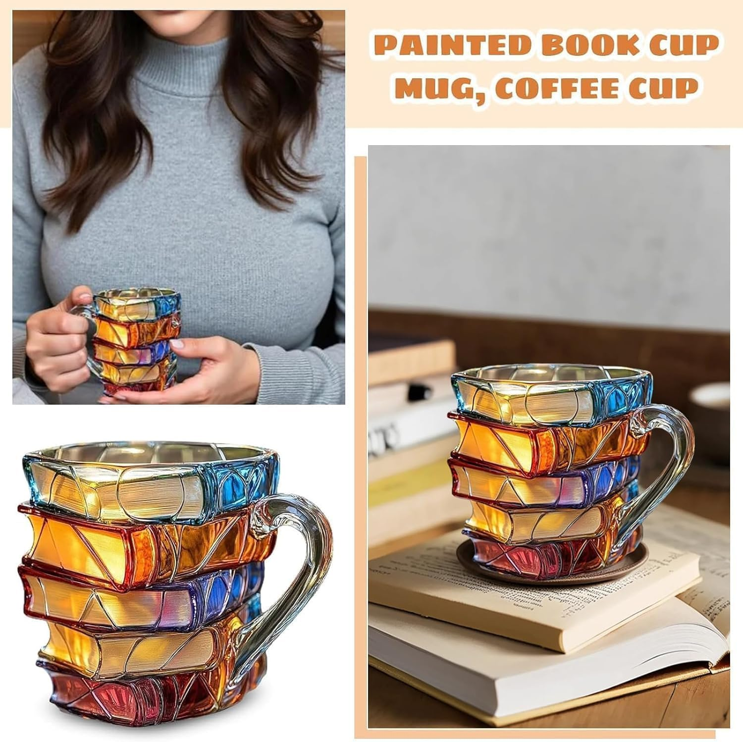 Painted Book Coffee Mug – 3D Literary Mug for Book Lovers, Readers, Teachers & Librarians