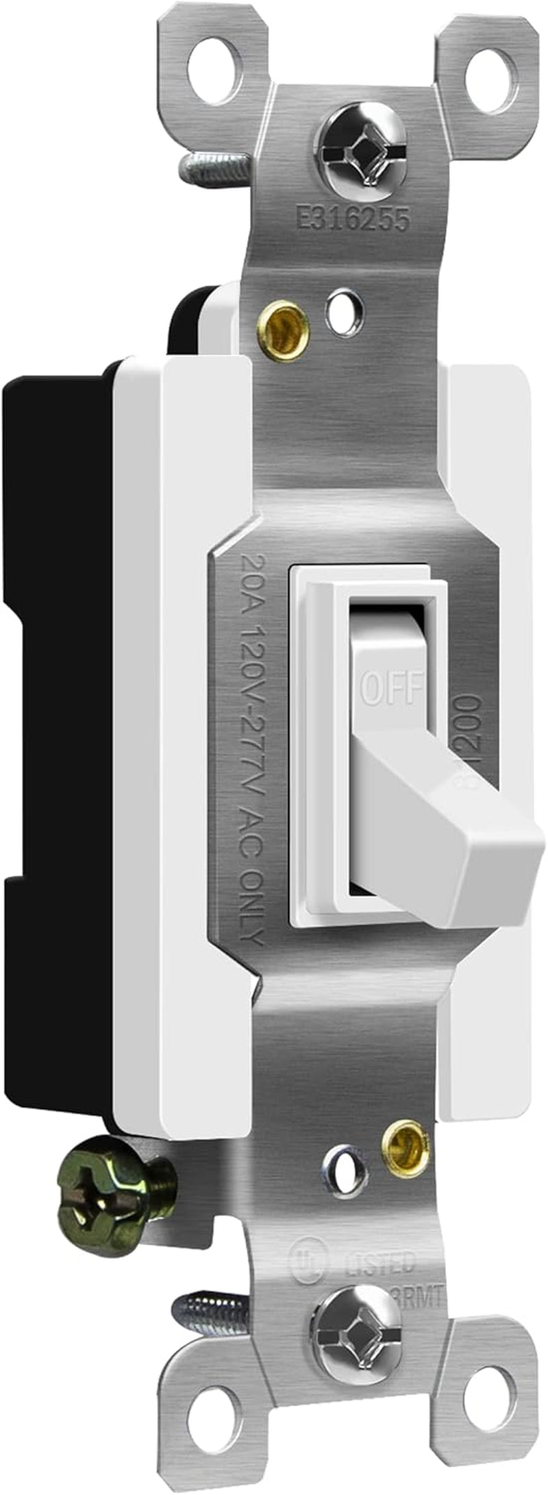 ENERLITES 20 Amp Toggle Light Switch, Single Pole, 20A 120-277V, Grounding Screw, Commercial Grade, UL Listed, 81200-W, White