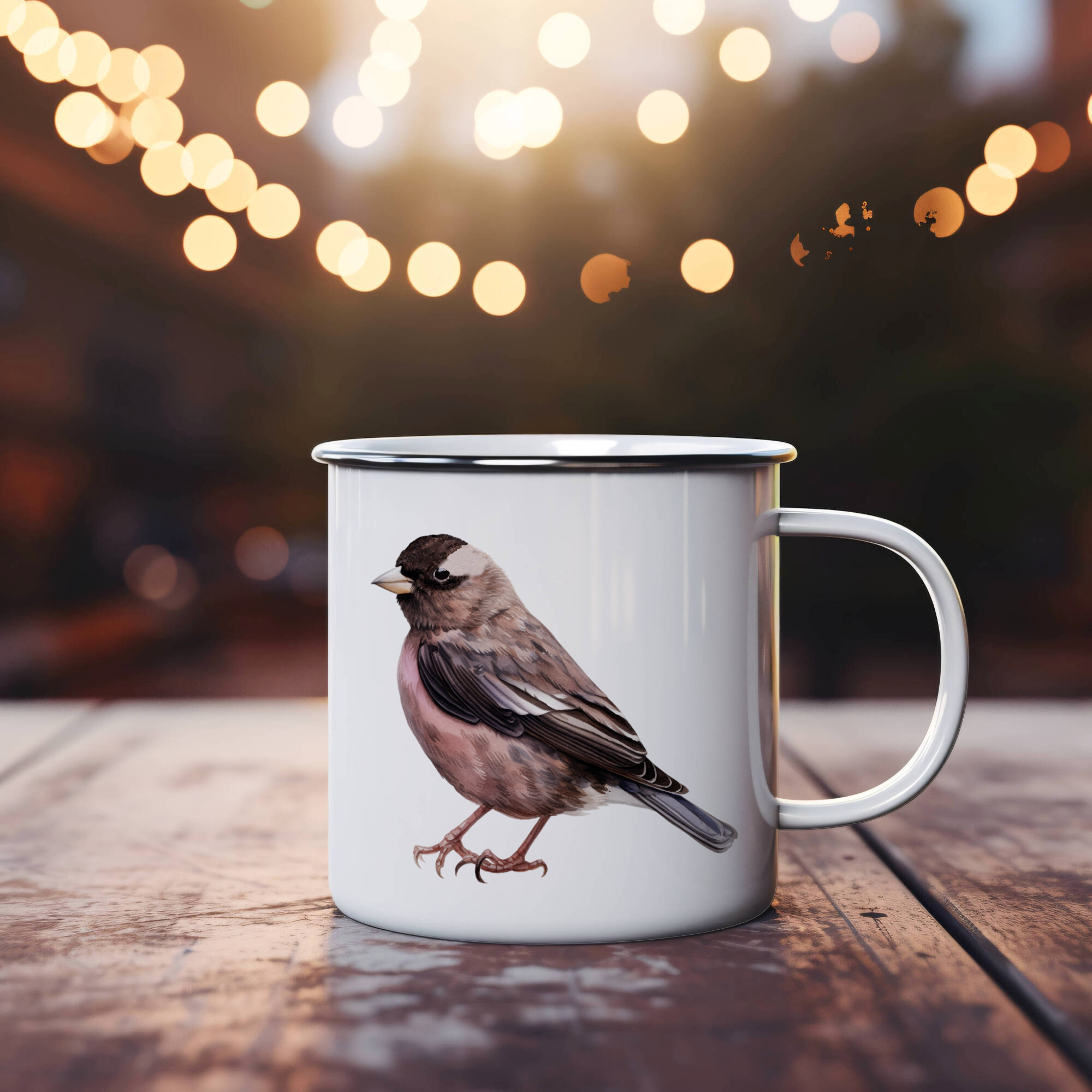 Bird Watching Mug, Black Rosy Finch Song Bird Camping Mug, 12oz Camping Mug, White Stainless Steel Cup with Handle