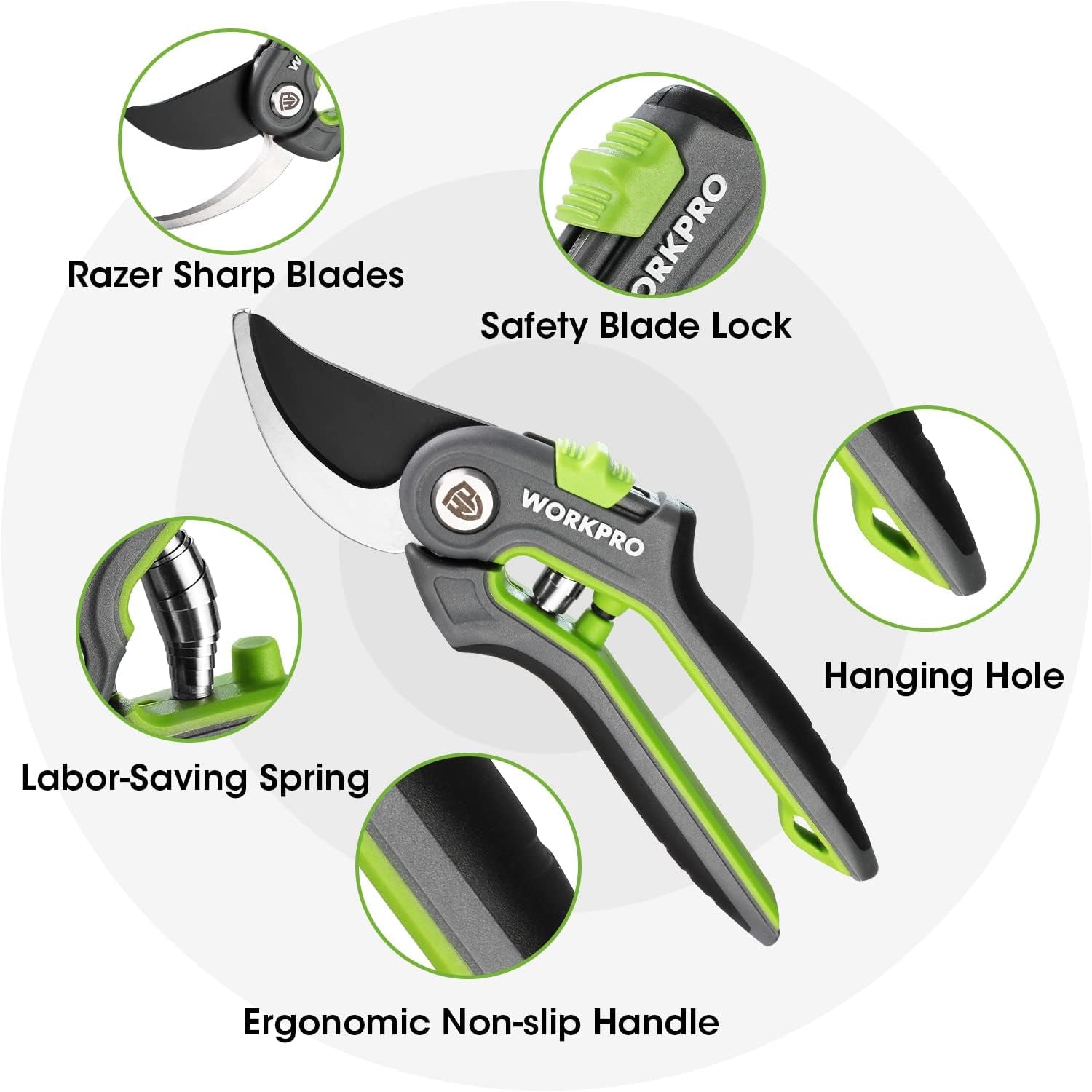 WORKPRO Garden Pruning Shears 2 Pack, 8" Bypass Pruning Shears and 6.25" Straight Garden Scissors, Premium Plant Shears, Garden Clippers Hand Tools for Cutting Flowers, Trimming Plants, Picking Fruits