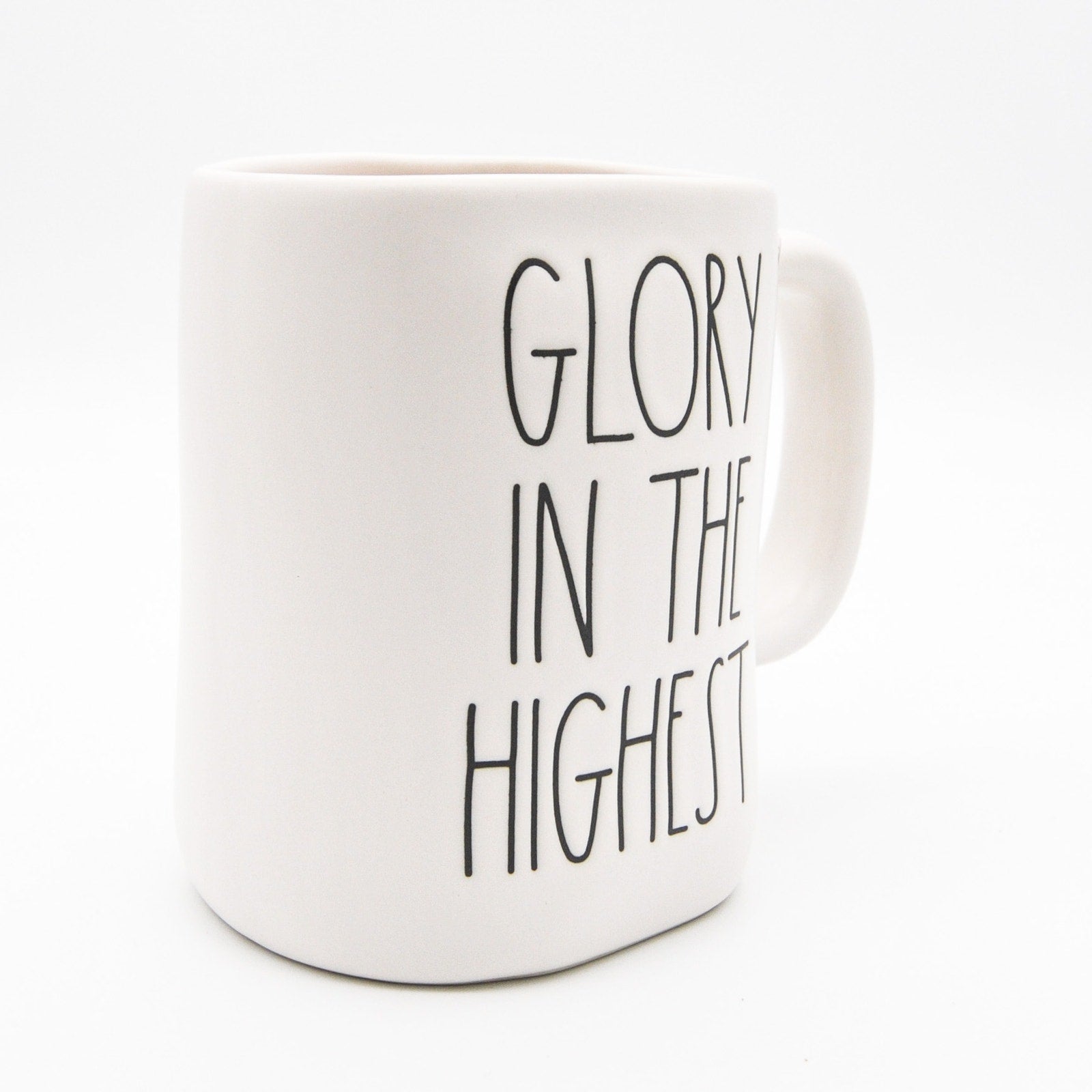 Rae Dunn Christian Mug, Glory In The Highest 16oz Double-Sided Ceramic Coffee Cup Christmas Gift, Brand New Item
