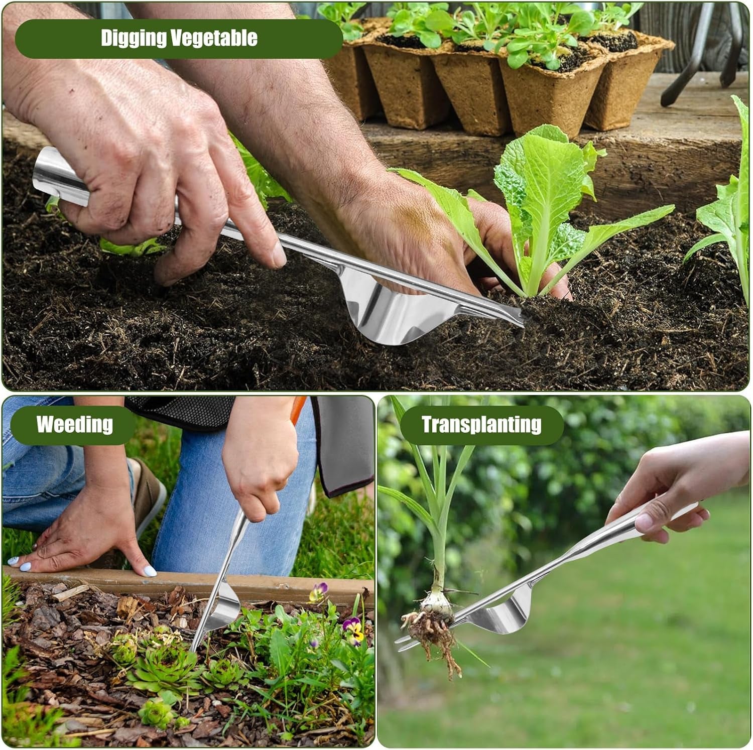 Landjoy Garden Weeding Tool,Hand Weeder Tool,Leverage Base Design and V-Fork,One-Piece Stainless Steel Design for Greater Strength, Easy Weed Removal and Deeper Digging