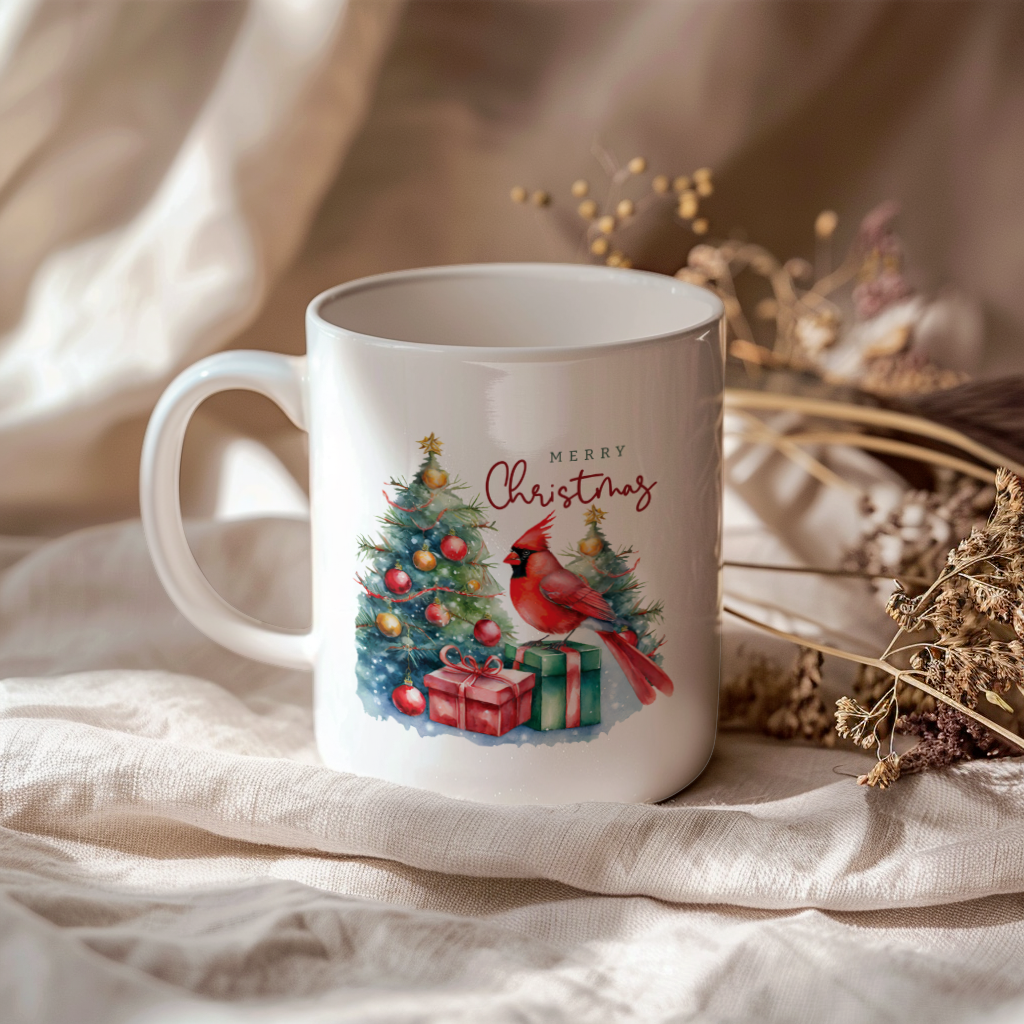 Red Cardinal Mug – Northern Red Cardinal Christmas Mug with Heartfelt Message, 11oz or 15oz White Ceramic Coffee Cup