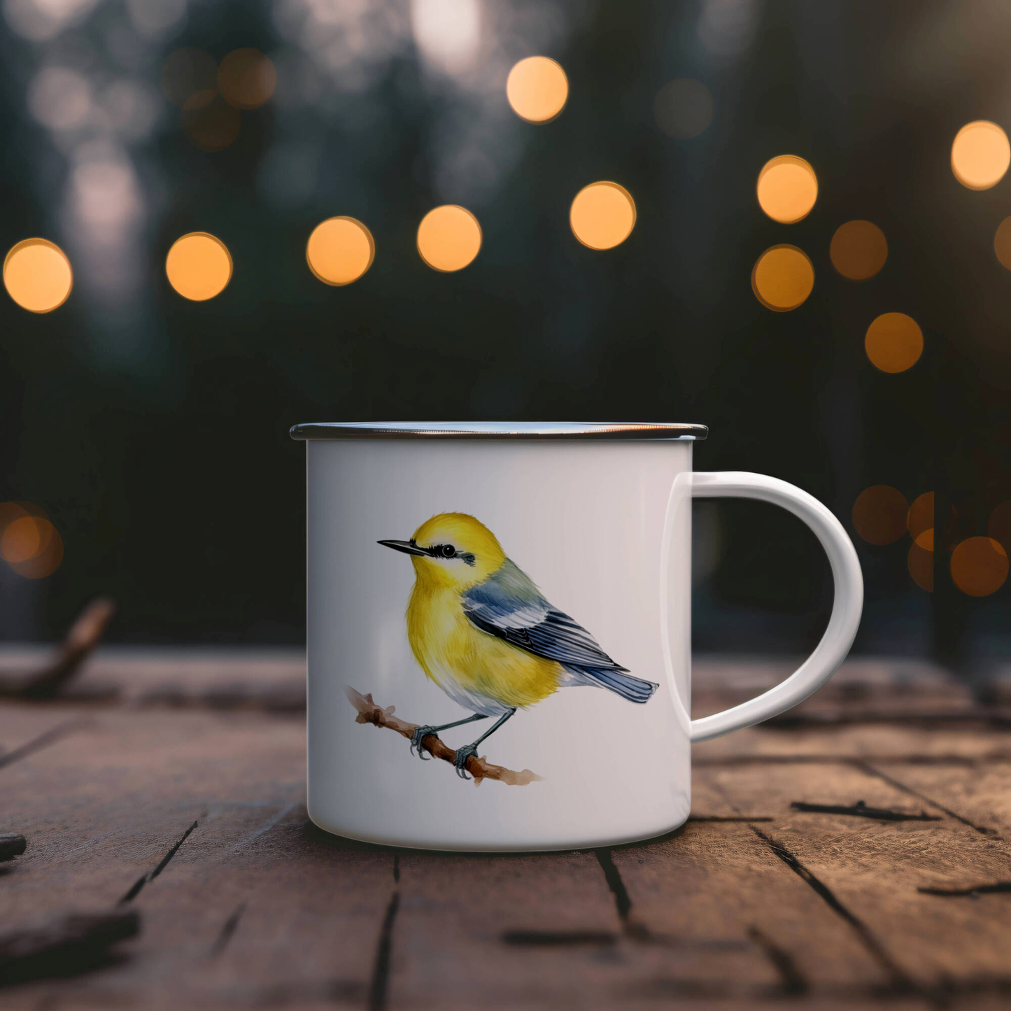 Bird Watching Mug, Blue Winged Warbler Song Bird Camping Mug, 12oz Camping Mug, White Stainless Steel Cup with Handle