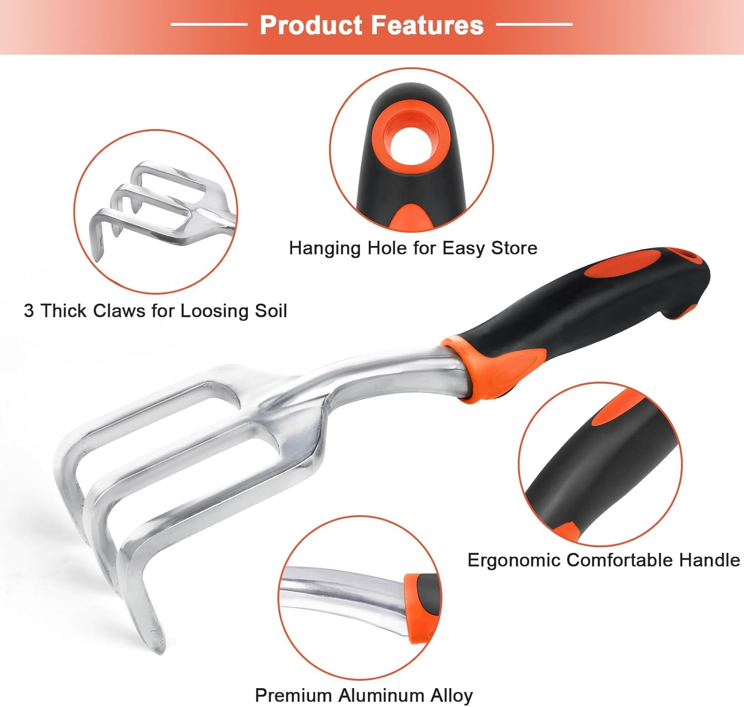 Hand Rake Garden Tool, Heavy Duty Hand Cultivators for Gardening, Small Garden Claw Tool Garden Hand Rake with Ergonomic Handle, Weed Rake Cultivator Tool for Cultivating, Loosening, Weeding