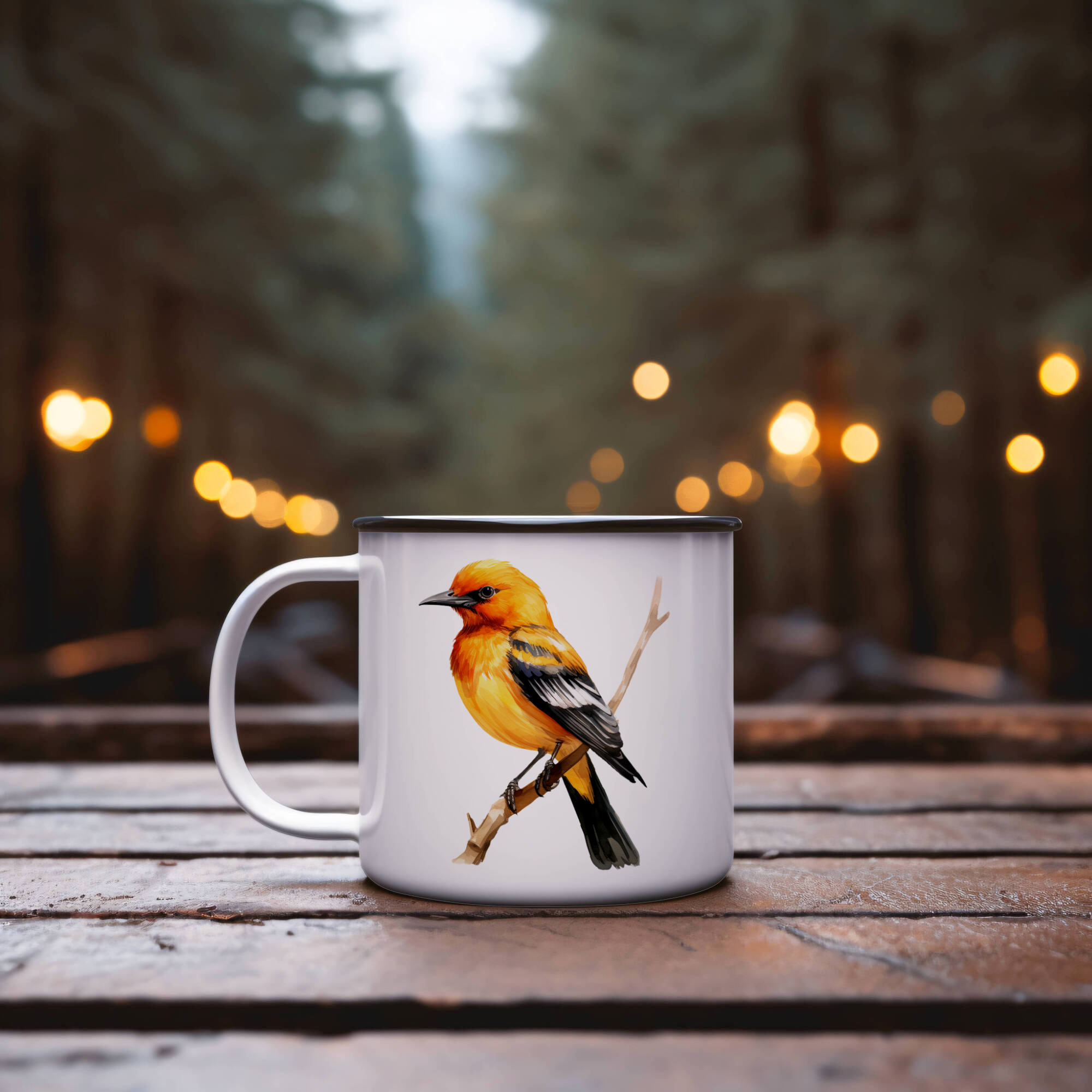 Bird Watching Mug, Altamira Oriole Song Bird Camping Mug, 12oz Camping Mug, White Stainless Steel Cup with Handle