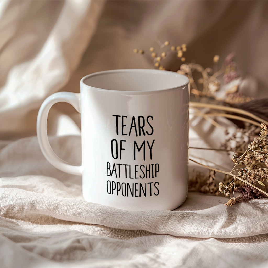 Funny Board Game Mug, Tears of My Battleship Opponents, 11oz or 15oz Ceramic White Coffee Cup