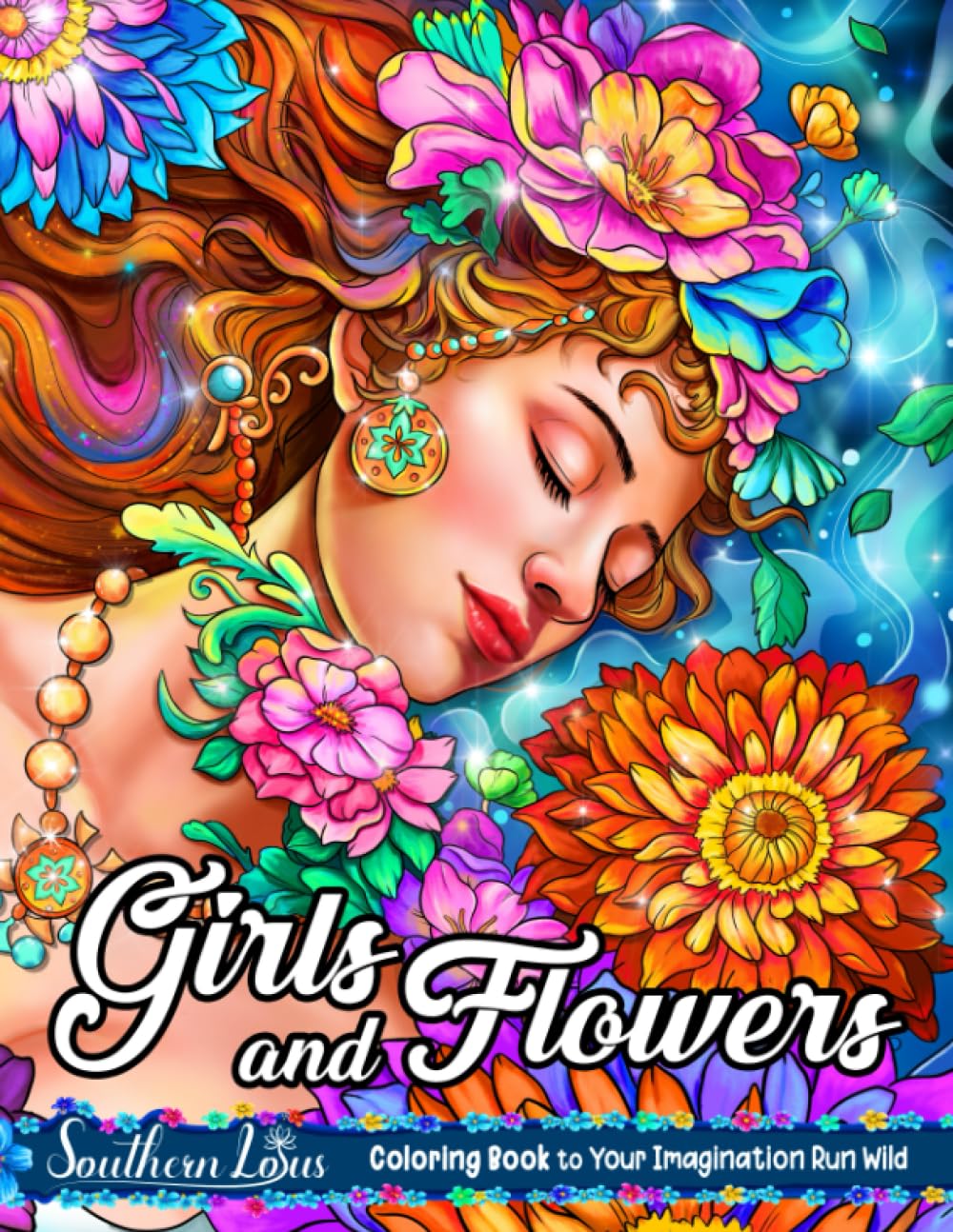 Girls and Flowers Coloring Book: Large Print Coloring Pages For Adults, Seniors, and Teens Featuring Beautiful Women with Flowers Illustrations for Relaxation and Stress Relieving