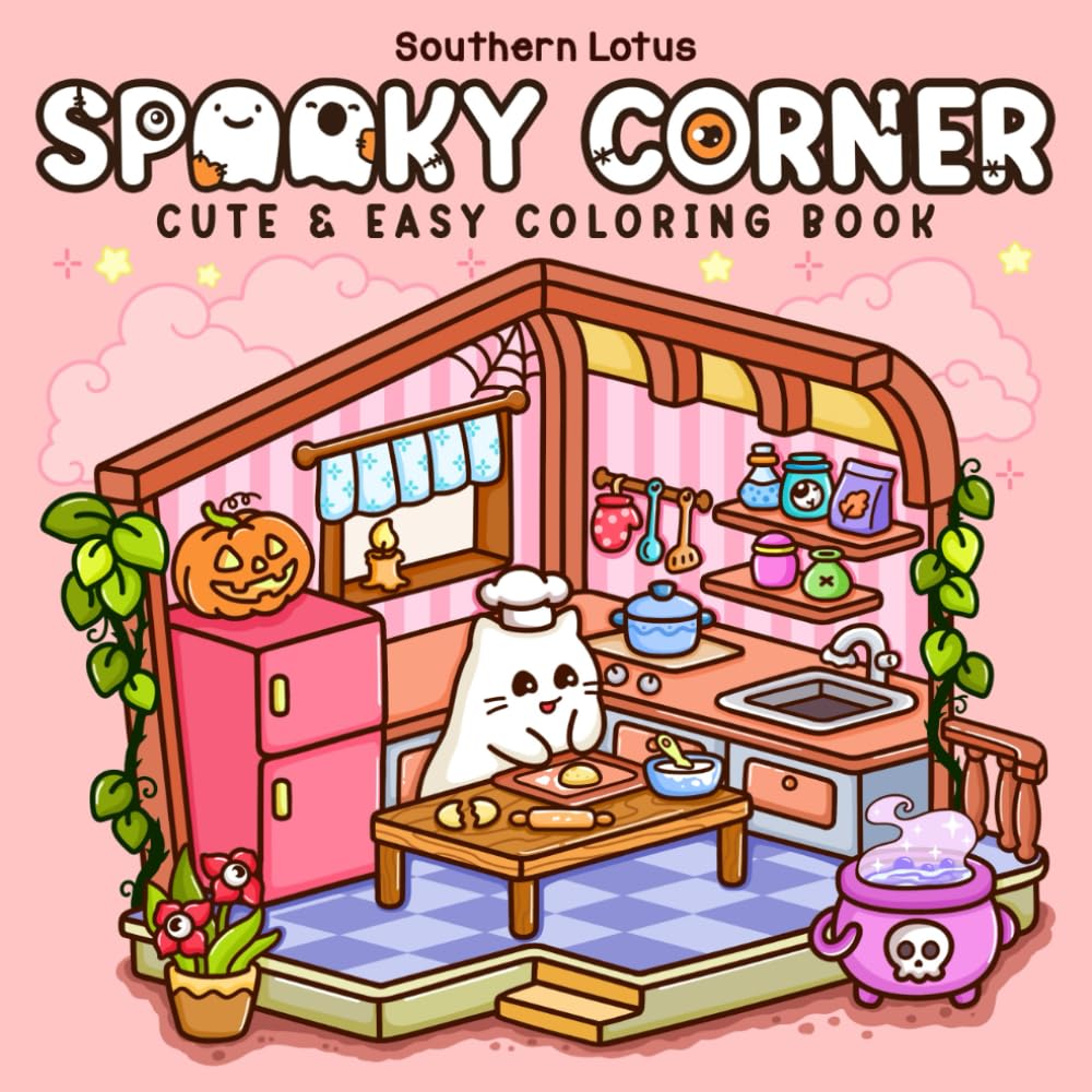 Spooky Corner: Coloring Book for Adults and Teens Featuring Hygge Corners with Adorable Creepy Characters, Bold and Easy Designs for Stress Relief (Spooky - Cute - Easy Coloring)