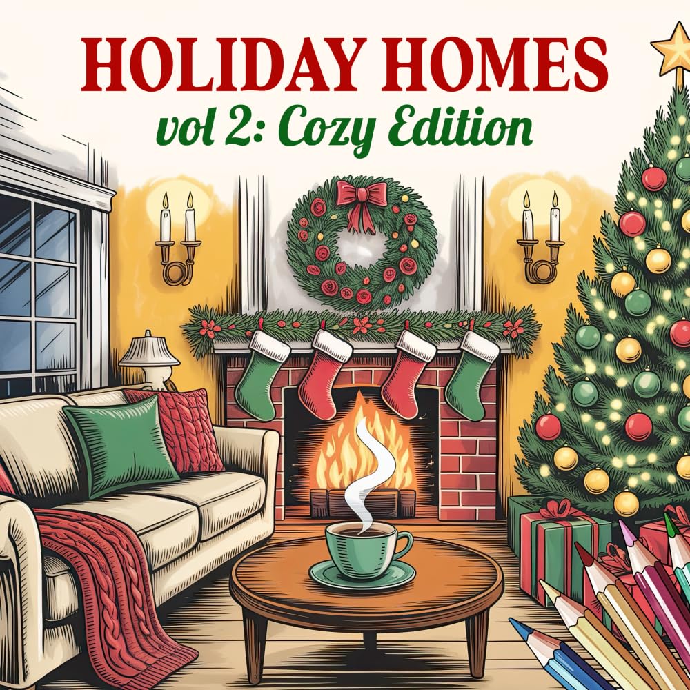 Holiday Homes Vol 2 Cozy Edition: Christmas Adult Coloring Book of Festive Cozy Houses for Winter Holidays