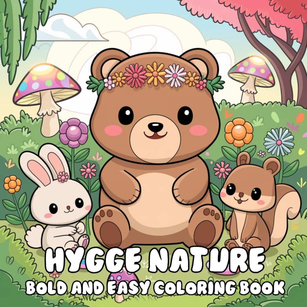 Hygge Nature: Bold and Easy Coloring Book for Teens and Adults With Cute Nature Scene, Stress Relief Designs