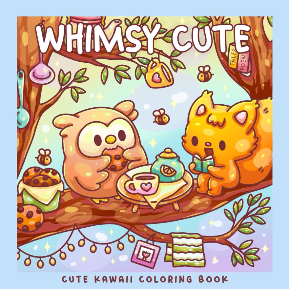 Whimsy Cute: A Kawaii Coloring Book with Adorable Woodland Animals & Cozy Whimsical Scenes: 30 Coloring Pages With Otter, Frog, Bear, Bunny, Hedgehog, Owl, Squirrel, Deer, and Snail (Sweet & Kitsch)