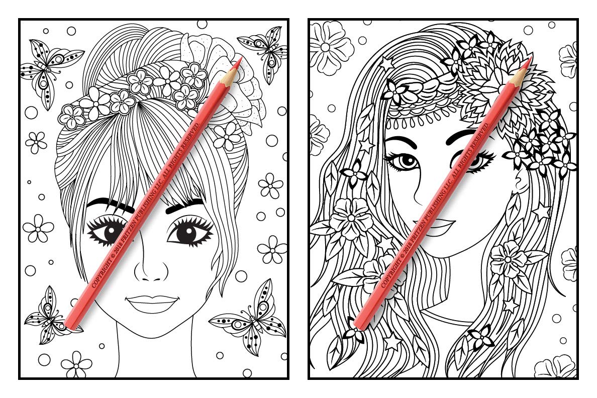 Flower Girls: An Adult Coloring Book with Cute Manga Girls, Fun Hair Styles, and Beautiful Floral Designs for Relaxation