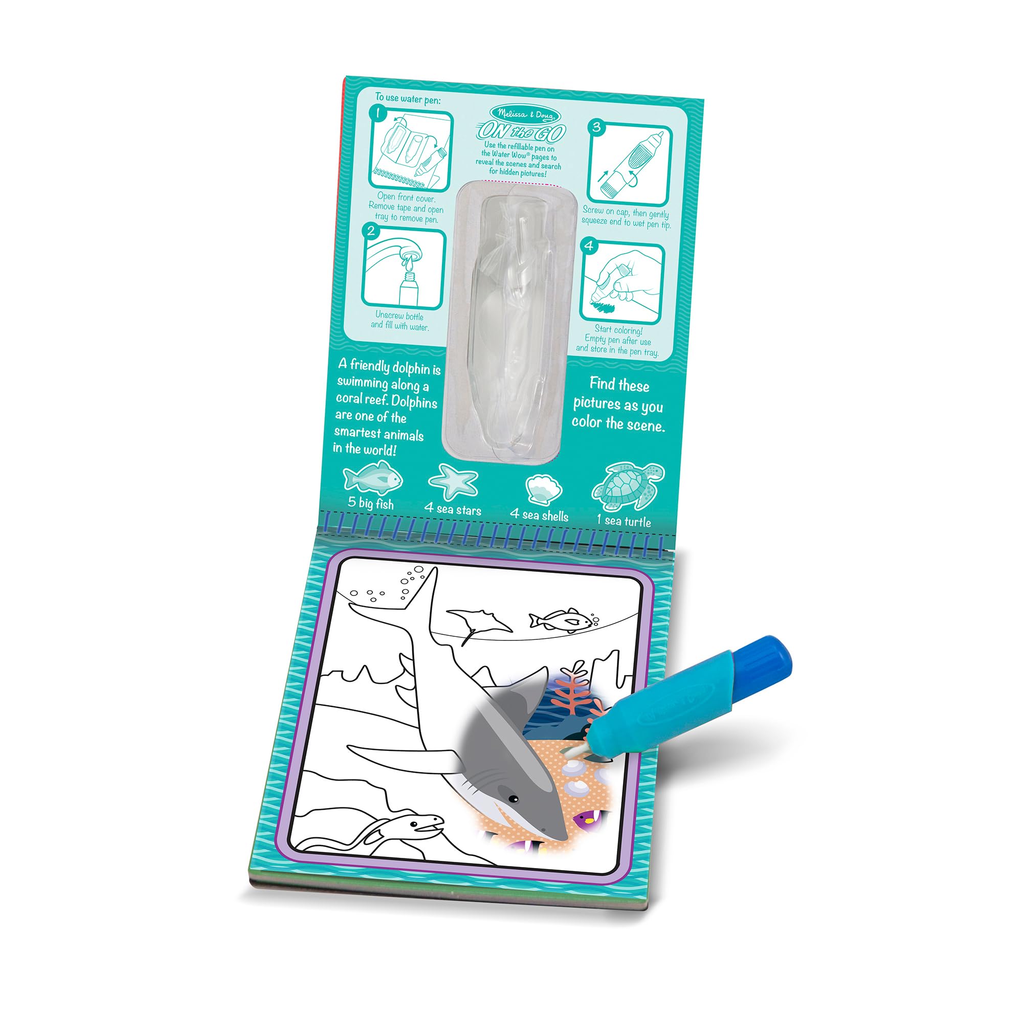 Melissa & Doug On The Go Water Wow! Mess Free Coloring Book, Reusable Water-Reveal Activity Pad, Under The Sea, Travel Toys, Party Favors, for Toddlers & Kids Ages 3+ - FSC Certified