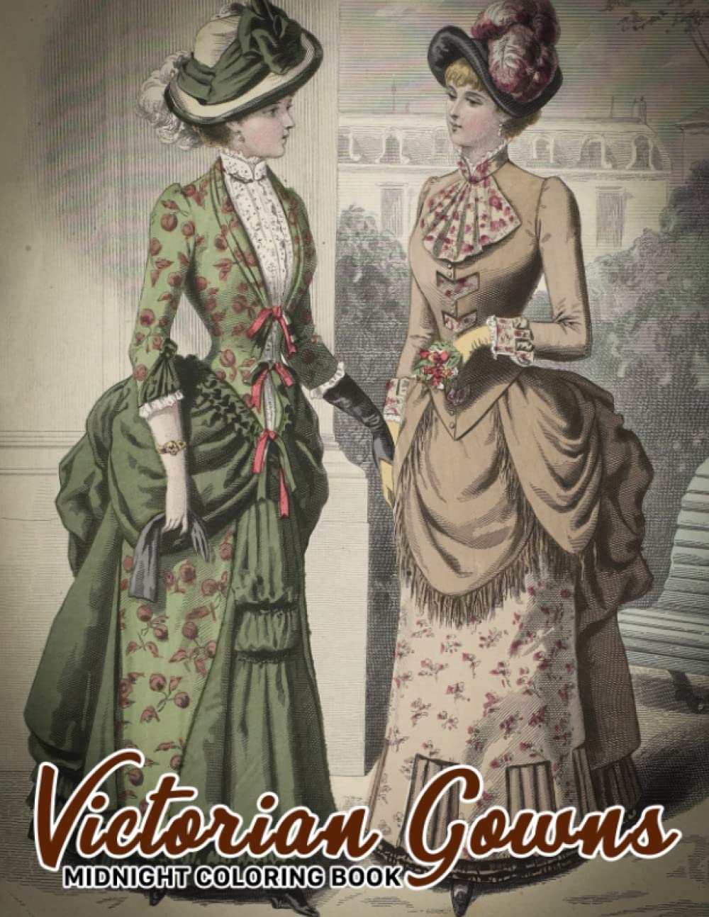 Midnight Victorian Gowns Coloring Book: Classical Outfits Coloring Pages On Black Background For Adults Featuring Beautiful Style For Relieving Stress & Relaxation