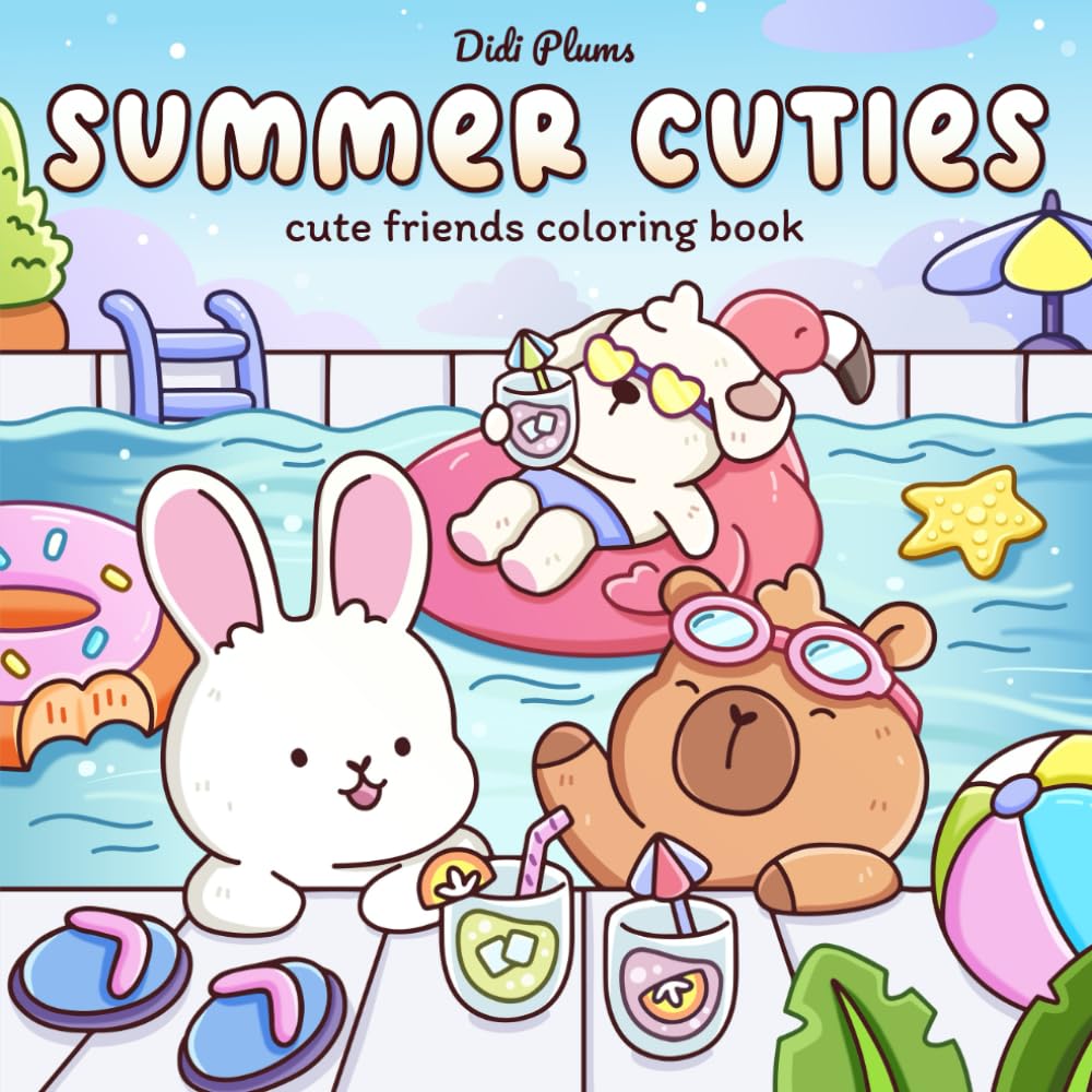 Summer Cuties: Cute Coloring Book for Adults & Teens Featuring Adorable Animal Friends in Cozy Summer Scenes for Relaxation