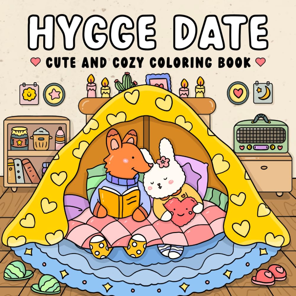 Hygge Date: Cute and Cozy Coloring Book for Adults and Teens Featuring Adorable Animal Couples in Sweet Hygge Scenes for Relaxation (Hygge Coloring)